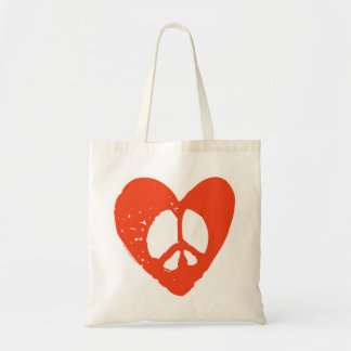 Bolsa Tote Red Grunge Heart com Sinal de Paz