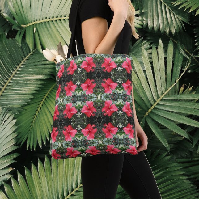 Bolsa Tote Red Hibiscus Azulejos Tropical (Criador carregado)