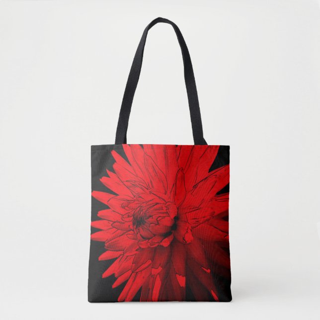 Bolsa Tote Red Hot Dahlia Abstrato Flower Art (Frente)