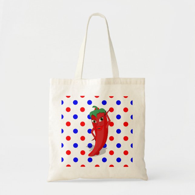 Bolsa Tote Red Hot Pepper Diva Red Blue Bolinhas (Frente)