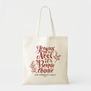 Bolsa Tote Red Joyeux Noël et Bonne Année Modern Script