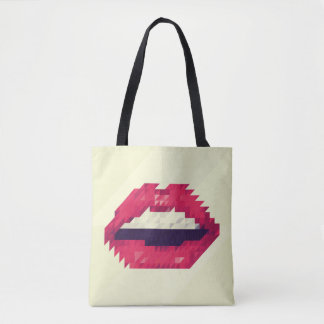 Bolsa Tote Red lips made of small triangles, pixelshipster,pi