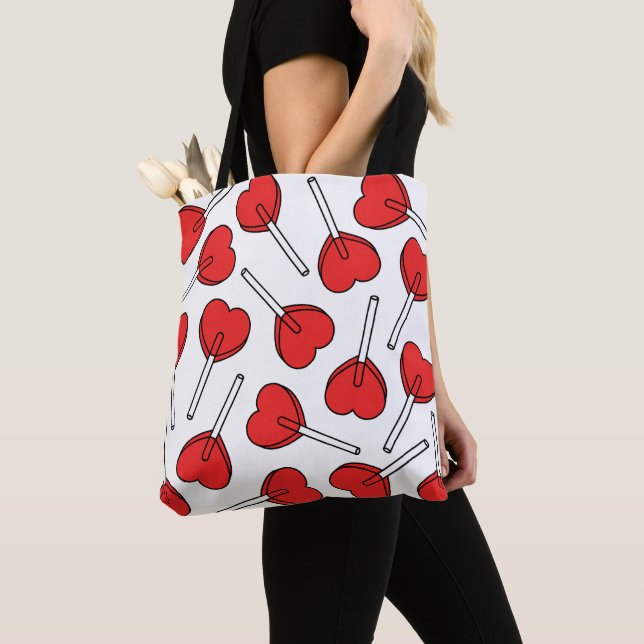 Bolsa Tote Red Lollipops, Heart Lollipops, Lollipop Pattern (Close Up)