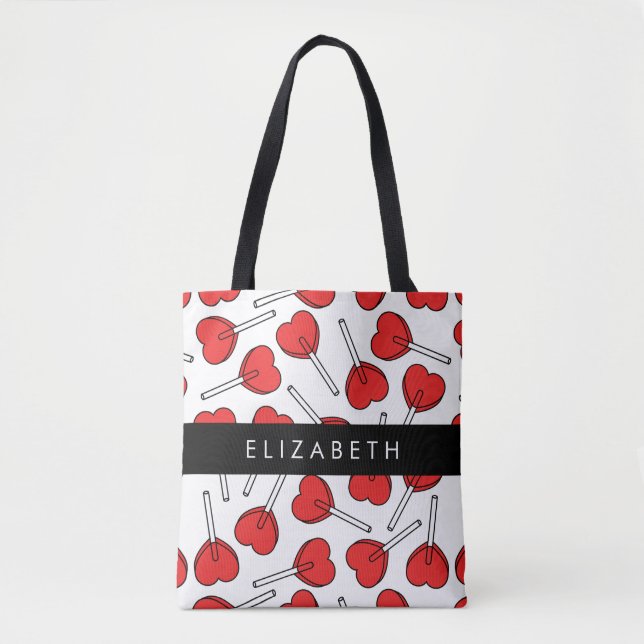 Bolsa Tote Red Lollipops, Heart Lollipops, Lolly, Your Name (Frente)