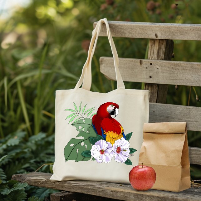 Bolsa Tote Red Macaw Tropical Bird Floral Parrot (Criador carregado)