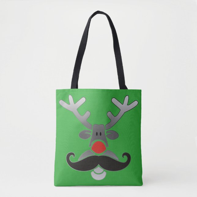 Bolsa Tote Red Nosed Rudolph com bigode + sua ideia (Frente)