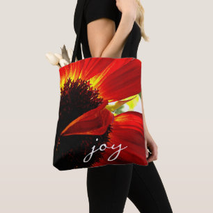 Bolsa Tote Red Orange Gerbera Daisy Photo Joy Script Modern