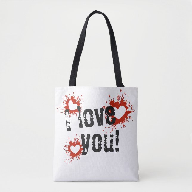 Bolsa Tote Red Paint Splatter Hearts, Eu Te Amo (Frente)