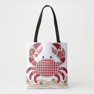 Bolsa Tote Red Patchwork Quilt Crab