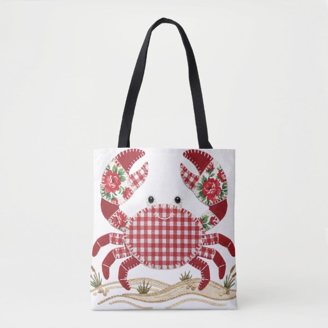 Bolsa Tote Red Patchwork Quilt Crab (Frente)