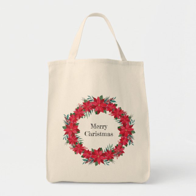 Bolsa Tote Red Poinsettia Wreath (Frente)