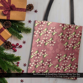 Bolsa Tote Red Poinsettias e Flocos de Neve no inverno