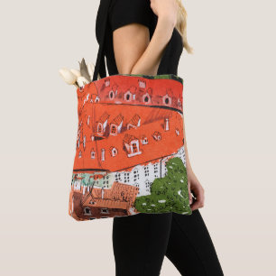Bolsa Tote Red Roofs Praga Colagem de Papel Cityscape Checo T
