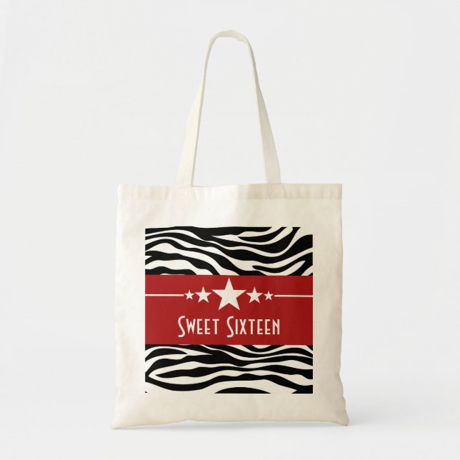 Bolsa Tote Red Stars Zebra Impressão Doce 16 Bag (Frente)