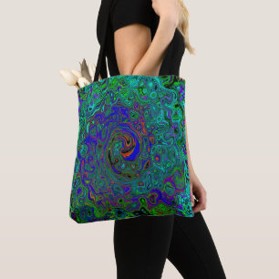 Bolsa Tote Redemoinho Abstrato Azul Marmorizado e Água-Marinh