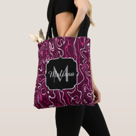 Bolsa Tote Redemoinho abstrato de damasco rosa quente Monogra