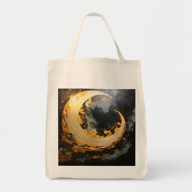 Bolsa Tote Redemoinho Abstrato Moderno Ouro Preto Lua (Frente)