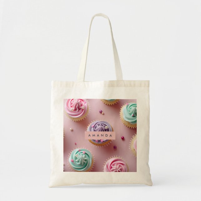 Bolsa Tote Redemoinho de Cupcake Pastel Caprichoso Personaliz (Frente)