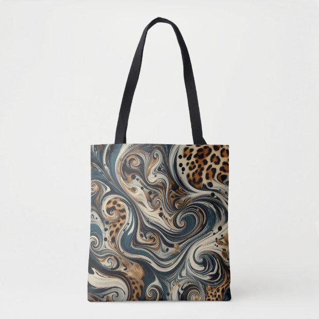 Bolsa Tote Redemoinho de Impressão de Leopardo Abstrato (Frente)