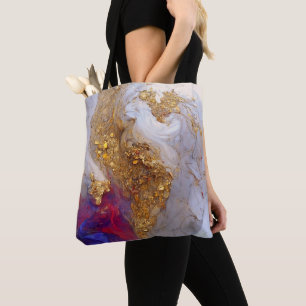 Bolsa Tote Redemoinho de Mármore Branco com Ouro Líquido
