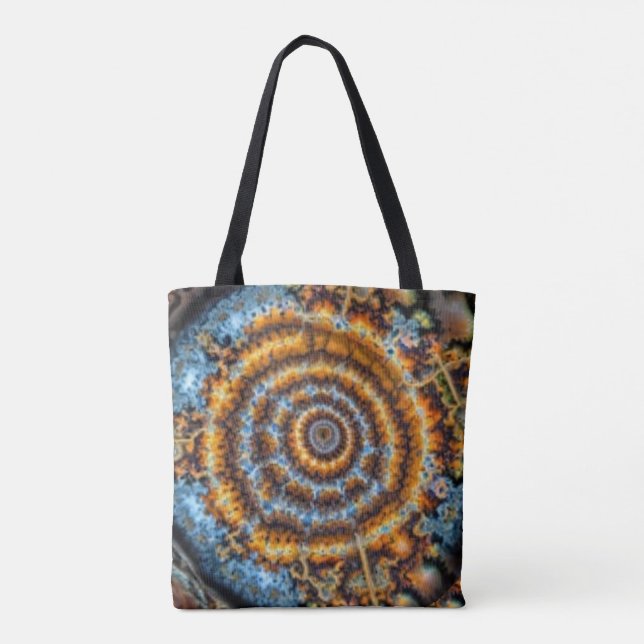 Bolsa Tote redemoinho fractal azul e dourado (Verso)