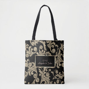 Bolsa Tote Redemoinhos de Brilho Dourado Elegantes