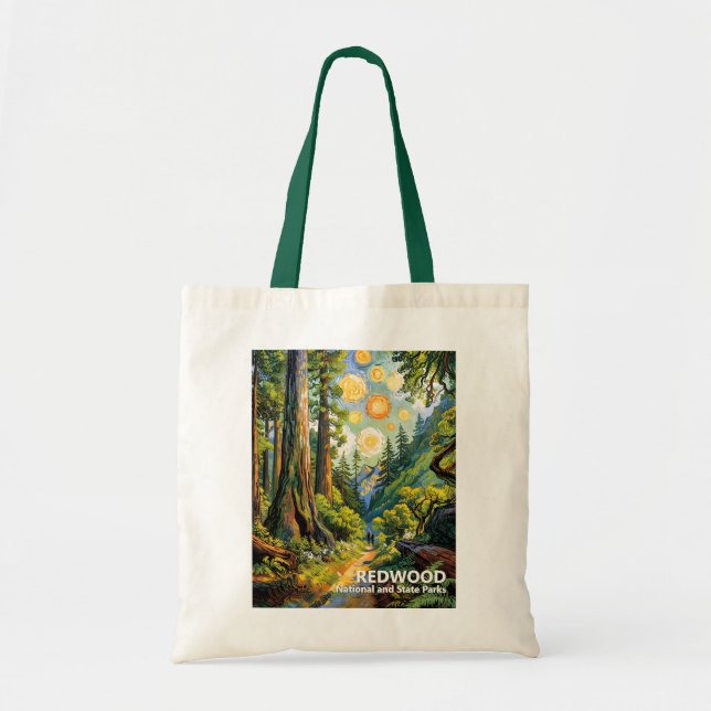 Bolsa Tote Redwood Mountain Forest Colorful Hiking Painting (Frente)