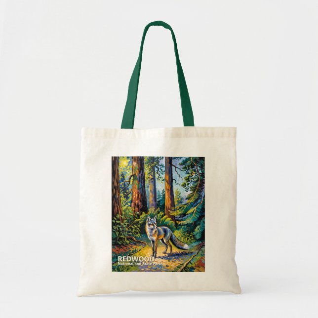 Bolsa Tote Redwood National Park Van Gogh Forest Fox Custom (Frente)