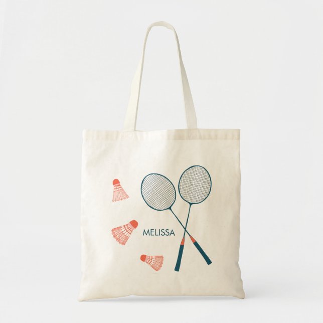 Bolsa Tote Refletor PERSONALIZADO do Badminton Birdie Racquet (Frente)