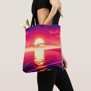 Bolsa Tote Reflexão Digital sobre o Mar de Sunset