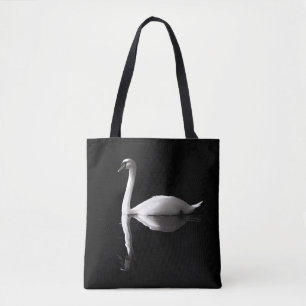 Bolsa Tote Reflexão Do Cisne Branco Elegante No Lago Negro