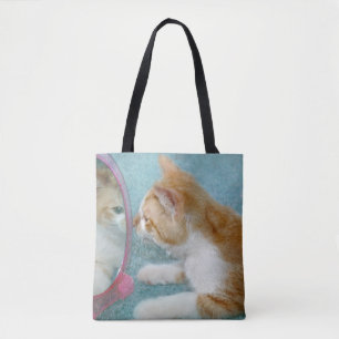 Bolsa Tote reflexão do gato de gato malhado no espelho