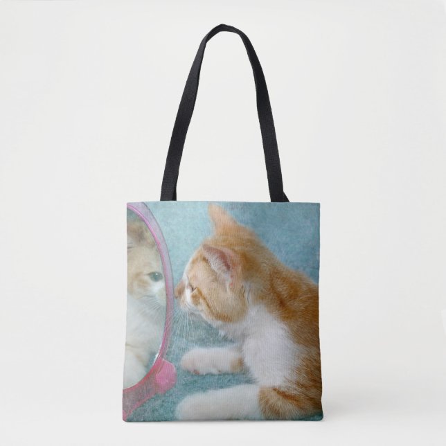 Bolsa Tote reflexo de gato de mesa no espelho (Frente)