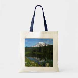 Bolsa Tote Reflexo do Lago Monte Rainier com Flores Silvestre