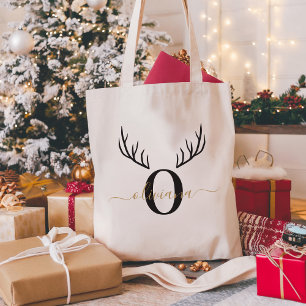 Bolsa Tote Reindeer Antler Natal do Monograma Elegante