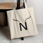 Bolsa Tote Reindeer Antlers Moderno Monograma Inicial de Nata<br><div class="desc">Simpe,  Na moda de Reindeer Antler Costumava usar a bolsa inicial de tote com dois veados de silhueta a preto sobre uma letra de solteiro na tipografia moderna minimalista. A carta pode ser facilmente personalizada com a inicial do seu amado como o presente festivo perfeito.</div>