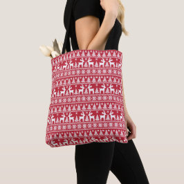 Bolsa Tote Reindeer de inverno, Padrão de Natal vermelho e br