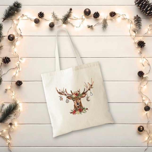 Bolsa Tote Reindeer de Natal Russo Ornamentos de Antler (Rustic Christmas Reindeer Antler Ornaments Tote Bag)