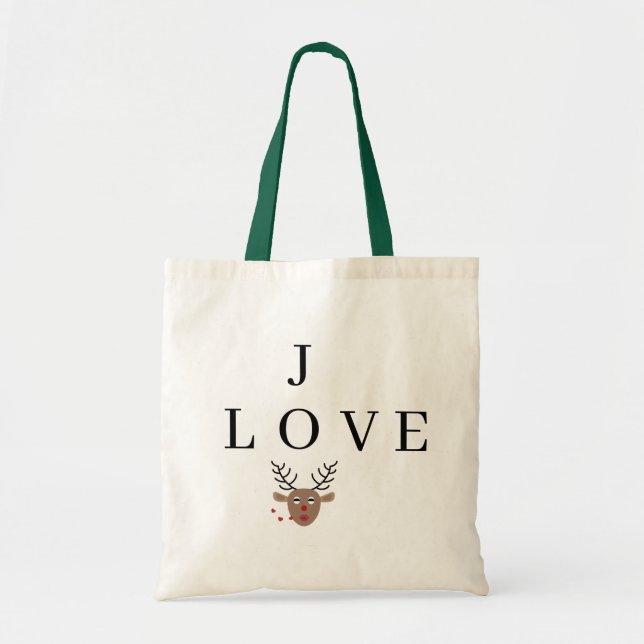 Bolsa Tote Reindeer Love Joy Kisses Festivo Natal (Frente)