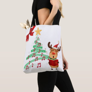 Bolsa Tote Reindeer Musical e Árvore de Natal De Dois Lados