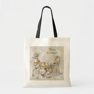 Bolsa Tote Reindeer Sleigh Holiday Tote Bag