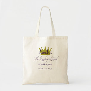 Bolsa Tote Reino de Deus Versículo da Bíblia Nome e Coroa Dou