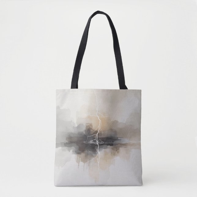 Bolsa Tote Relâmpago Abstrato em Tons Neutros Impressão (Frente)