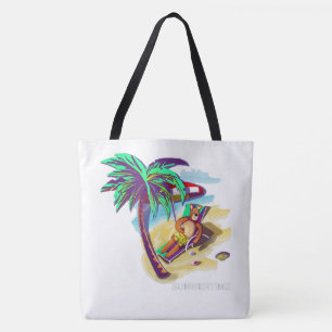Bolsa Tote Relaxando o Urso de Verão em Praia Tropical