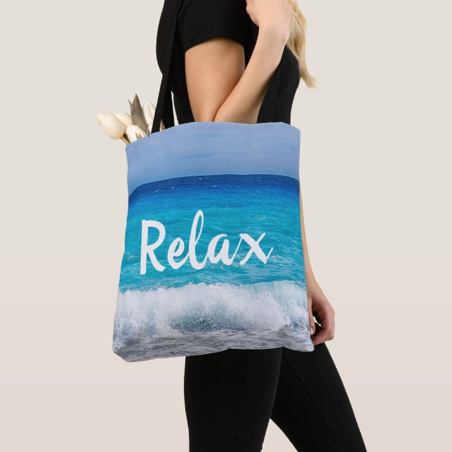 Bolsa Tote Relaxe a espuma marítima tropical de turquesa azul (Close Up)