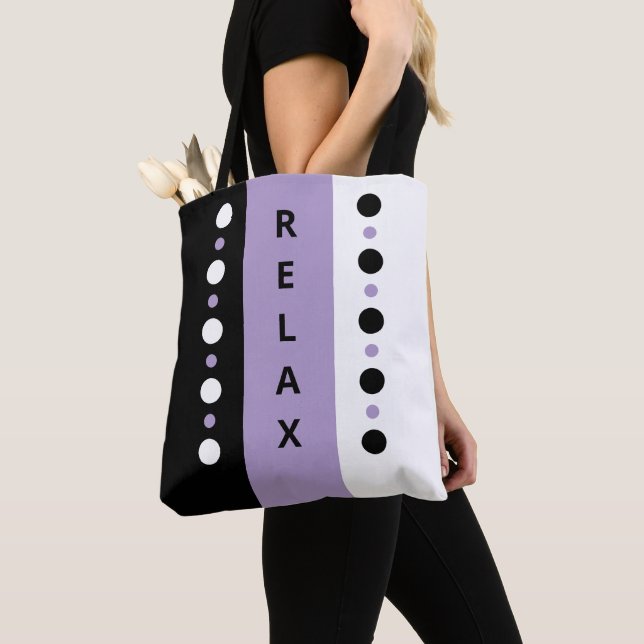 Bolsa Tote Relaxe pontos listras preto branco e roxo (Close Up)