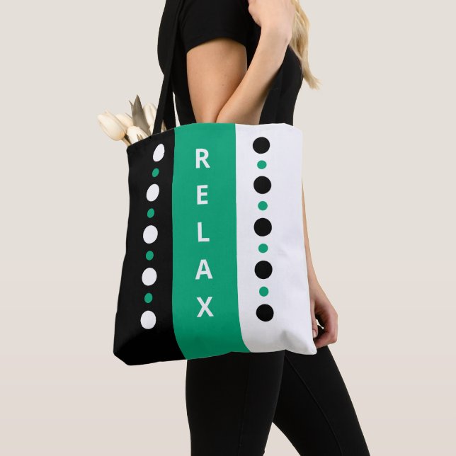 Bolsa Tote Relaxe pontos listras preto branco e verde (Close Up)
