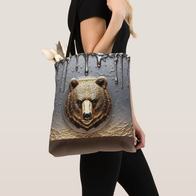 Bolsa Tote Relevo de Urso Dourado Com Efeito de Gotejamento d (Close Up)