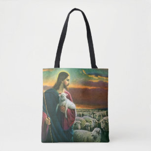 Bolsa Tote Religião Vintage, Cristo Bom Pastor com Rebanho