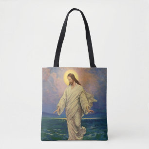 Bolsa Tote Religião Vintage, Cristo de Jesus caminha sobre ág